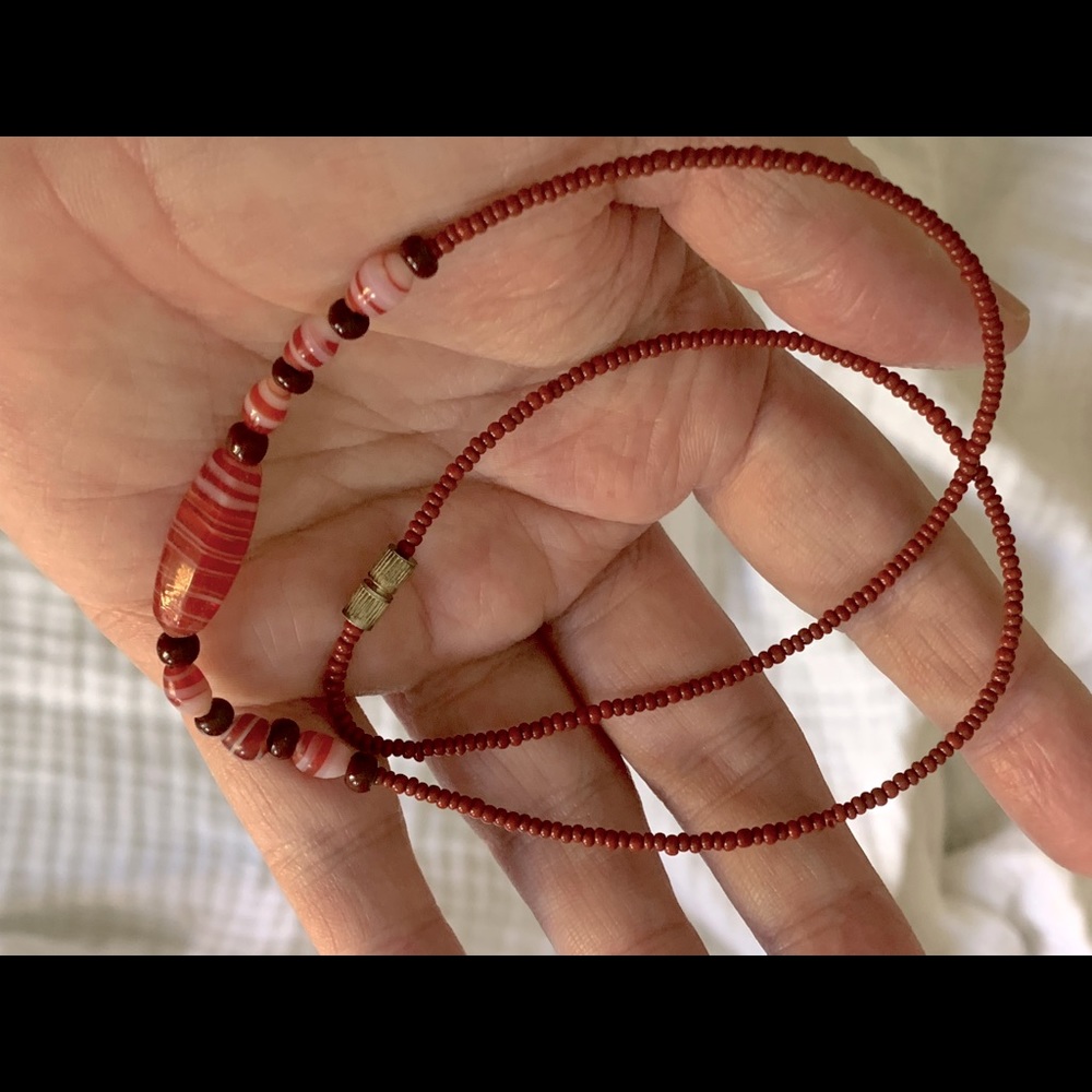 Glass bead necklace! West African. Red and white.